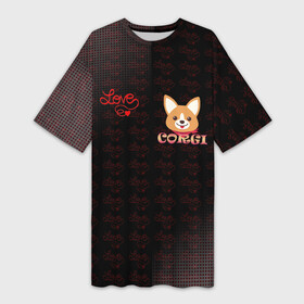 Платье-футболка 3D с принтом Корги ,  |  | 3d | corg | dog | день святого валеина | корги | кость | лапа | лого | логотип | надпись | собака | эмблема