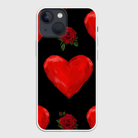 Чехол для iPhone 13 mini с принтом Сердца и розы ,  |  | красный | любовь | роза | романтика | сердце