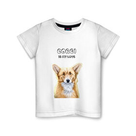 Детская футболка хлопок с принтом Corgi is my Love , 100% хлопок | круглый вырез горловины, полуприлегающий силуэт, длина до линии бедер | Тематика изображения на принте: corgi | corgi is my love | корги | собака