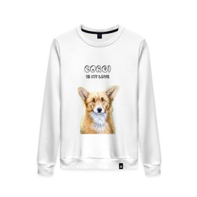 Женский свитшот хлопок с принтом Corgi is my Love , 100% хлопок | прямой крой, круглый вырез, на манжетах и по низу широкая трикотажная резинка  | corgi | corgi is my love | корги | собака