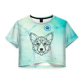 Женская футболка Crop-top 3D с принтом Корги , 100% полиэстер | круглая горловина, длина футболки до линии талии, рукава с отворотами | абстракция | геометрия | корги | лапка | собака | собачник