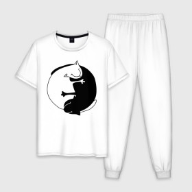 Мужская пижама хлопок с принтом Инь-Янь Коты , 100% хлопок | брюки и футболка прямого кроя, без карманов, на брюках мягкая резинка на поясе и по низу штанин
 | инь янь | кот | котэ | котята | купить | футболка