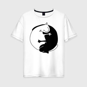 Женская футболка хлопок Oversize с принтом Инь-Янь Коты , 100% хлопок | свободный крой, круглый ворот, спущенный рукав, длина до линии бедер
 | инь янь | кот | котэ | котята | купить | футболка