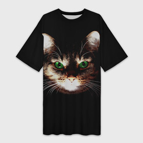 Платье-футболка 3D с принтом Зеленоглазый кот ,  |  | зеленые глаза | кот | котик | кошак | кошатнику | кошатнице | кошачий портрет | кошка | кошка с зелеными глазами | кружка | любительнице ко | любителю кошек | подушка | полосатый кот | портрет кота