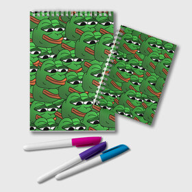 Блокнот с принтом Pepe The Frog , 100% бумага | 48 листов, плотность листов — 60 г/м2, плотность картонной обложки — 250 г/м2. Листы скреплены удобной пружинной спиралью. Цвет линий — светло-серый
 | Тематика изображения на принте: frog | meme | memes | pepe | pepe the frog | грустная жабка | лягушка | лягушонок пепе | мем | мемы