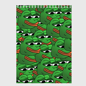 Скетчбук с принтом Pepe The Frog , 100% бумага
 | 48 листов, плотность листов — 100 г/м2, плотность картонной обложки — 250 г/м2. Листы скреплены сверху удобной пружинной спиралью | frog | meme | memes | pepe | pepe the frog | грустная жабка | лягушка | лягушонок пепе | мем | мемы