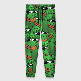 Женские брюки 3D с принтом Pepe The Frog , полиэстер 100% | прямой крой, два кармана без застежек по бокам, с мягкой трикотажной резинкой на поясе и по низу штанин. В поясе для дополнительного комфорта — широкие завязки | frog | meme | memes | pepe | pepe the frog | грустная жабка | лягушка | лягушонок пепе | мем | мемы