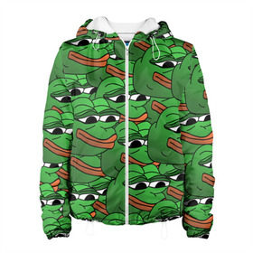 Женская куртка 3D с принтом Pepe The Frog , ткань верха — 100% полиэстер, подклад — флис | прямой крой, подол и капюшон оформлены резинкой с фиксаторами, два кармана без застежек по бокам, один большой потайной карман на груди. Карман на груди застегивается на липучку | frog | meme | memes | pepe | pepe the frog | грустная жабка | лягушка | лягушонок пепе | мем | мемы