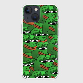 Чехол для iPhone 13 mini с принтом Pepe The Frog ,  |  | Тематика изображения на принте: frog | meme | memes | pepe | pepe the frog | грустная жабка | лягушка | лягушонок пепе | мем | мемы