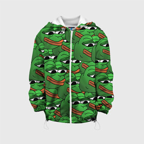 Детская куртка 3D с принтом Pepe The Frog , 100% полиэстер | застежка — молния, подол и капюшон оформлены резинкой с фиксаторами, по бокам — два кармана без застежек, один потайной карман на груди, плотность верхнего слоя — 90 г/м2; плотность флисового подклада — 260 г/м2 | frog | meme | memes | pepe | pepe the frog | грустная жабка | лягушка | лягушонок пепе | мем | мемы