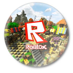 Значок с принтом ROBLOX ,  металл | круглая форма, металлическая застежка в виде булавки | game | gamer | logo | roblox | игры | логотип | роблокс