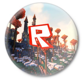 Значок с принтом ROBLOX GAME ,  металл | круглая форма, металлическая застежка в виде булавки | game | gamer | logo | roblox | игры | логотип | роблокс