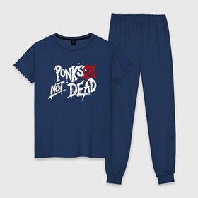 Женская пижама хлопок с принтом Punks not dead , 100% хлопок | брюки и футболка прямого кроя, без карманов, на брюках мягкая резинка на поясе и по низу штанин | anarhy | dead | not | punk | punks not dead | анархия | панк не сдох | панки