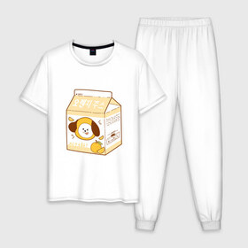 Мужская пижама хлопок с принтом Chimmy juice , 100% хлопок | брюки и футболка прямого кроя, без карманов, на брюках мягкая резинка на поясе и по низу штанин
 | bt21 | bts | chimmy | chimmy juice | бт21 | бтс