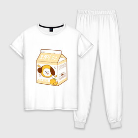 Женская пижама хлопок с принтом Chimmy juice , 100% хлопок | брюки и футболка прямого кроя, без карманов, на брюках мягкая резинка на поясе и по низу штанин | bt21 | bts | chimmy | chimmy juice | бт21 | бтс