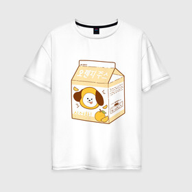Женская футболка хлопок Oversize с принтом Chimmy juice , 100% хлопок | свободный крой, круглый ворот, спущенный рукав, длина до линии бедер
 | bt21 | bts | chimmy | chimmy juice | бт21 | бтс