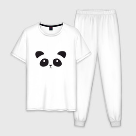 Мужская пижама хлопок с принтом Грустная пандочка , 100% хлопок | брюки и футболка прямого кроя, без карманов, на брюках мягкая резинка на поясе и по низу штанин
 | грустный | милый | мишка | мордочка | панда
