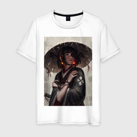 Мужская футболка хлопок с принтом Anime samurai , 100% хлопок | прямой крой, круглый вырез горловины, длина до линии бедер, слегка спущенное плечо. | anime | art | cat | digital | girl | katana | samurai | smoke | warrior | аниме | арт | девушка | катана | кот | самурай | япония