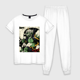 Женская пижама хлопок с принтом God of wind , 100% хлопок | брюки и футболка прямого кроя, без карманов, на брюках мягкая резинка на поясе и по низу штанин | art | demon | god | japan | monster | shinto | арт | бог | демон | иллюстрация | монстр | япония | японский