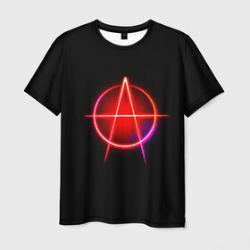 Мужская футболка 3D с принтом Анархия , 100% полиэфир | прямой крой, круглый вырез горловины, длина до линии бедер | art | neon | rock | sons of anarchy | анархия | арт | группа | егор летов | логотип | музыка | неон | панк | панк рок | прикольная | рок | свобода | хаос