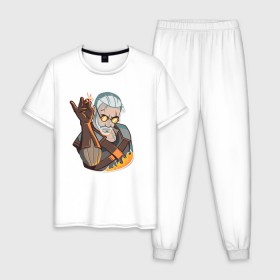 Мужская пижама хлопок с принтом The Witcher, Ведьмак , 100% хлопок | брюки и футболка прямого кроя, без карманов, на брюках мягкая резинка на поясе и по низу штанин
 | 