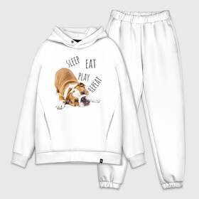 Мужской костюм хлопок OVERSIZE с принтом Sleep Eat Play Repeat (Бульдог) ,  |  | bulldog | dog | puppy | sleep eat play repeat | английский бульдог | бульдог | бульдог английский | веселая собака | веселый щенок | игривый щенок | мысли с | мысли щенка | рыжая собака | рыжий щенок | собачья жизнь