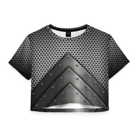 Женская футболка Crop-top 3D с принтом Броня металлическая , 100% полиэстер | круглая горловина, длина футболки до линии талии, рукава с отворотами | абстракция | броня | геометрия | железо | кольчуга | конус | круги | линии | металл | полосы | сетка | сталь | текстура | треугольник