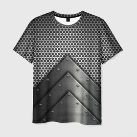 Мужская футболка 3D с принтом Броня металлическая , 100% полиэфир | прямой крой, круглый вырез горловины, длина до линии бедер | абстракция | броня | геометрия | железо | кольчуга | конус | круги | линии | металл | полосы | сетка | сталь | текстура | треугольник