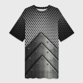 Платье-футболка 3D с принтом Броня металлическая ,  |  | Тематика изображения на принте: абстракция | броня | геометрия | железо | кольчуга | конус | круги | линии | металл | полосы | сетка | сталь | текстура | треугольник