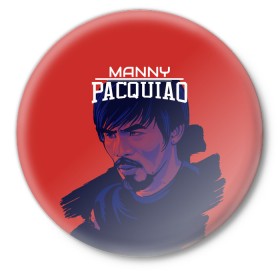 Значок с принтом Manny Pacquiao ,  металл | круглая форма, металлическая застежка в виде булавки | manny pacquiao | pac man | pacquiao | бокс | мэнни пакьяо | пакьяо