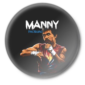 Значок с принтом Manny ,  металл | круглая форма, металлическая застежка в виде булавки | Тематика изображения на принте: manny pacquiao | pac man | pacquiao | бокс | мэнни пакьяо | пакьяо