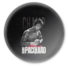 Значок с принтом Manny Pacquiao ,  металл | круглая форма, металлическая застежка в виде булавки | Тематика изображения на принте: manny pacquiao | pac man | pacquiao | бокс | мэнни пакьяо | пакьяо