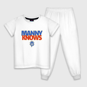 Детская пижама хлопок с принтом Manny Knows , 100% хлопок |  брюки и футболка прямого кроя, без карманов, на брюках мягкая резинка на поясе и по низу штанин
 | Тематика изображения на принте: manny pacquiao | pac man | pacquiao | бокс | мэнни пакьяо | пакьяо