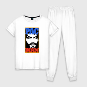 Женская пижама хлопок с принтом Pac Man , 100% хлопок | брюки и футболка прямого кроя, без карманов, на брюках мягкая резинка на поясе и по низу штанин | manny pacquiao | pac man | pacquiao | бокс | мэнни пакьяо | пакьяо