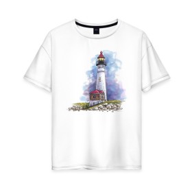 Женская футболка хлопок Oversize с принтом Crisp Point Lighthouse , 100% хлопок | свободный крой, круглый ворот, спущенный рукав, длина до линии бедер
 | art | katie batz | lighthouse | достопримечательности | маяк | море | отдых | пляж | туристы