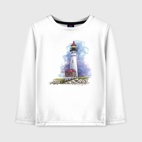 Детский лонгслив хлопок с принтом Crisp Point Lighthouse , 100% хлопок | круглый вырез горловины, полуприлегающий силуэт, длина до линии бедер | art | katie batz | lighthouse | достопримечательности | маяк | море | отдых | пляж | туристы