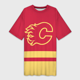 Платье-футболка 3D с принтом Калгари Флэймз ,  |  | calgary | calgary flames | flames | hockey | nhl | usa | калгари | калгари флэймз | нхл | спорт | сша | флэймз | хоккей | шайба