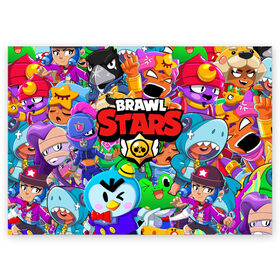 Поздравительная открытка с принтом BRAWL STARS , 100% бумага | плотность бумаги 280 г/м2, матовая, на обратной стороне линовка и место для марки
 | 8 bit | 8 бит | bibi | brawl stars | crow | el brown | leon | leon shark | max | mr.p | sally leon | shark | stars | virus | werewolf | акула | биби | вирус | ворон | леон | оборотень | пингвин