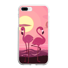 Чехол для iPhone 7Plus/8 Plus матовый с принтом фламинго , Силикон | Область печати: задняя сторона чехла, без боковых панелей | flamingo | pink | арт | животные | искусство | картина | пейзаж | природа | пруд | рисунок | розовый | фламинго