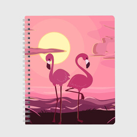 Тетрадь с принтом фламинго , 100% бумага | 48 листов, плотность листов — 60 г/м2, плотность картонной обложки — 250 г/м2. Листы скреплены сбоку удобной пружинной спиралью. Уголки страниц и обложки скругленные. Цвет линий — светло-серый
 | flamingo | pink | арт | животные | искусство | картина | пейзаж | природа | пруд | рисунок | розовый | фламинго