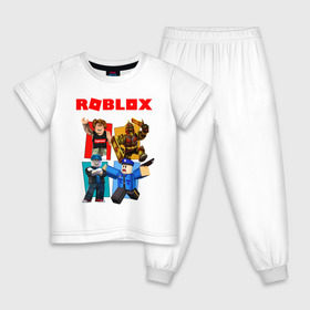 Детская пижама хлопок с принтом ROBLOX , 100% хлопок |  брюки и футболка прямого кроя, без карманов, на брюках мягкая резинка на поясе и по низу штанин
 | game | gamer | logo | minecraft | roblox | simulator | supreme | игра | конструктор | лого | майнкрафт | персонажи | симулятор | строительство | супреме | суприм | суприме | фигура