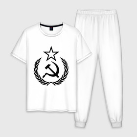 Мужская пижама хлопок с принтом СССР , 100% хлопок | брюки и футболка прямого кроя, без карманов, на брюках мягкая резинка на поясе и по низу штанин
 | венки | венок | герб | гербы | звезда | звёзды | коммунизм | коммунист | коммунисты | молот | молоты | серп | серпы | символ | символы | советский союз | ссср