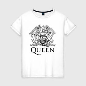 Женская футболка хлопок с принтом QUEEN , 100% хлопок | прямой крой, круглый вырез горловины, длина до линии бедер, слегка спущенное плечо | queen | rock | брайан мэи | группа queen | группа квин | джон дикон | квин | королева | король | роджер тейлор | рок | фредди меркьюри