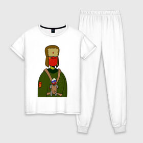 Женская пижама хлопок с принтом СountryHumans - Россия , 100% хлопок | брюки и футболка прямого кроя, без карманов, на брюках мягкая резинка на поясе и по низу штанин | country humans | интернет приколы | мемы | прикольные картинки | россия | сountryhumans | ссср