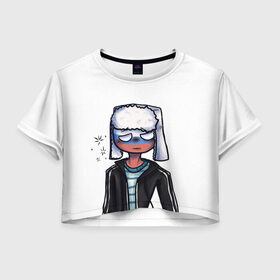 Женская футболка Crop-top 3D с принтом CountryHumans - Россия , 100% полиэстер | круглая горловина, длина футболки до линии талии, рукава с отворотами | 23 | army | country | countryhumans | humans | memes | patriot | russia | армия | звезда | красная | мем | патриот | россия | страна | тельняшка | флаг | человечек | шапка