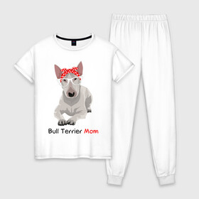 Женская пижама хлопок с принтом Bull terrier Mom , 100% хлопок | брюки и футболка прямого кроя, без карманов, на брюках мягкая резинка на поясе и по низу штанин | бультерьер | собака | собачник