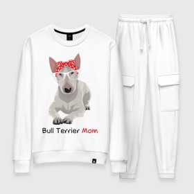 Женский костюм хлопок с принтом Bull terrier Mom , 100% хлопок | на свитшоте круглая горловина, мягкая резинка по низу. Брюки заужены к низу, на них два вида карманов: два 