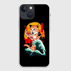 Чехол для iPhone 13 mini с принтом Котейка ,  |  | Тематика изображения на принте: animal | anime | art | cat | japan | meme | samurai | аниме | арт | волна | животное | закат | иероглефы | кот | кошка | мем | прикол | прикольная | природа | сакура | самурай | суши | юмор | япония