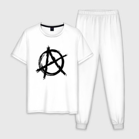 Мужская пижама хлопок с принтом АНАРХИЯ , 100% хлопок | брюки и футболка прямого кроя, без карманов, на брюках мягкая резинка на поясе и по низу штанин
 | Тематика изображения на принте: anarchy | riot | rock | анархия | бунт | знаки | музыка | панки | рок | символ