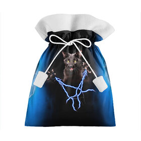Подарочный 3D мешок с принтом Грозовой кошак(громовержец) , 100% полиэстер | Размер: 29*39 см | Тематика изображения на принте: грозовой | громовержец | кот | кошак | молнии | разряды | черный